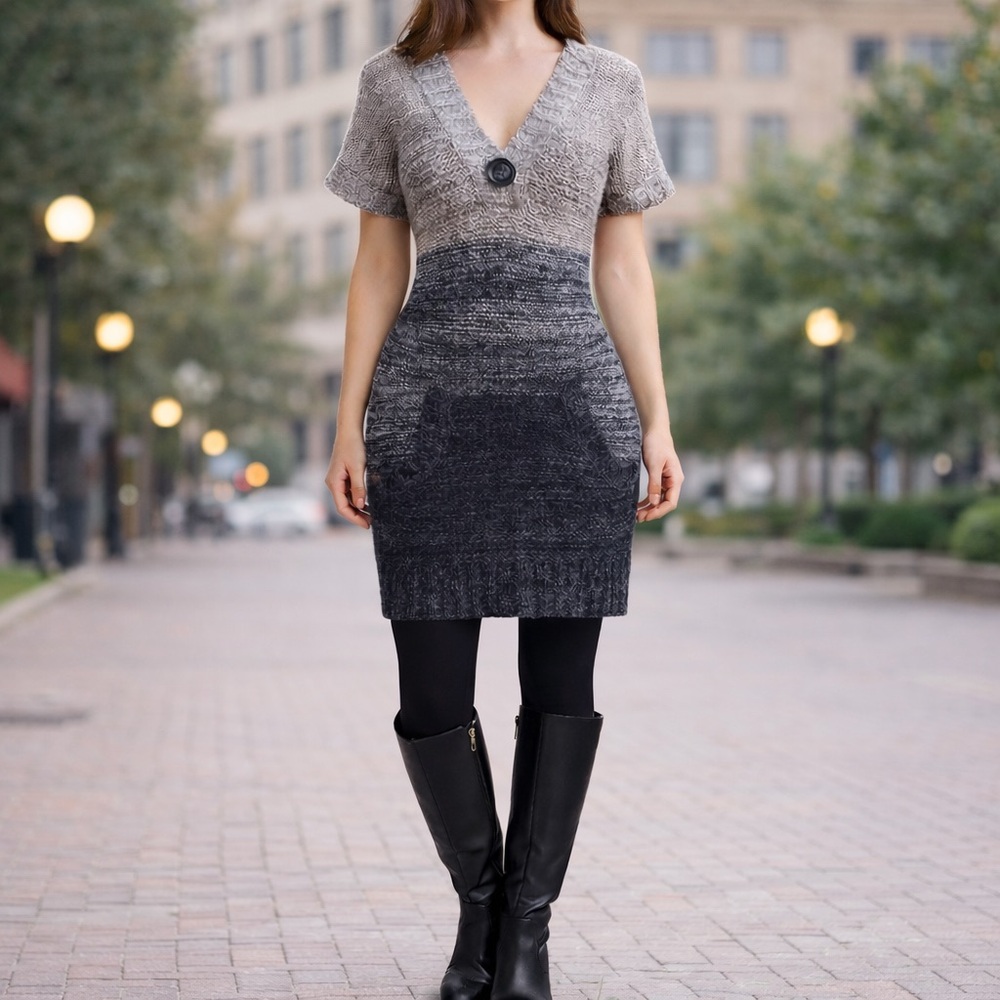 Sweater Dress Brown, Tan,‎ Black V-Neck Sleeveless Hoodie with Kangaroo Pocket